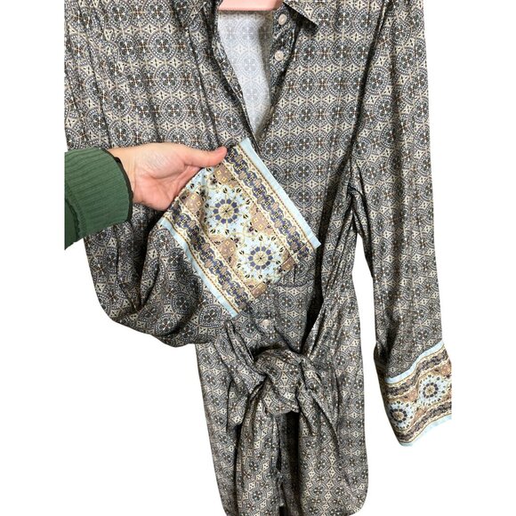 Free People Silky Rillo Shirt Dress Blue Multi XL - Picture 6 of 11